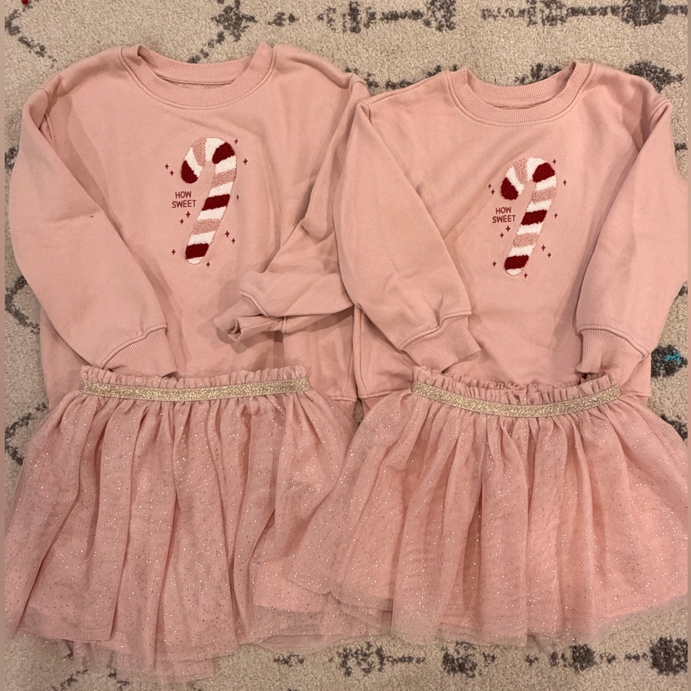 Cat & Jack Pink Tulle Skirt with Gold Trim and Candy Cane Sweatshirt
